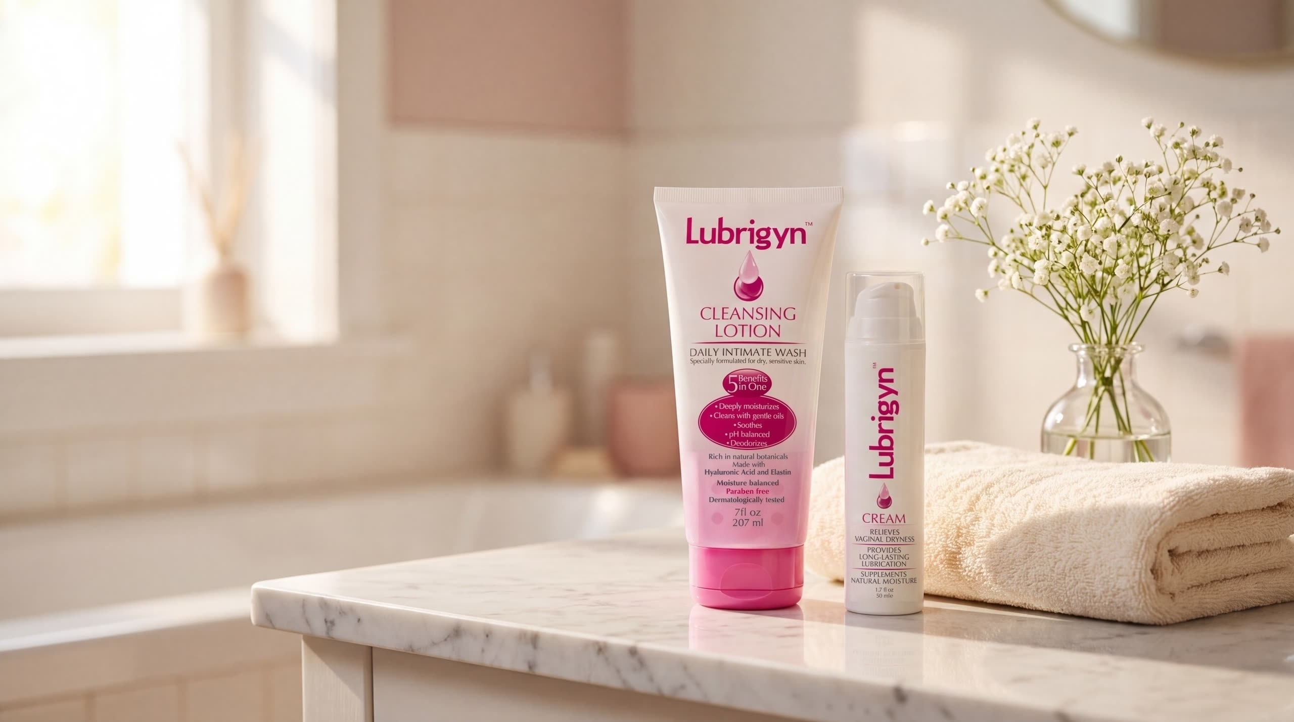Lubrigyn Cleansing Lotion and Cream on silk